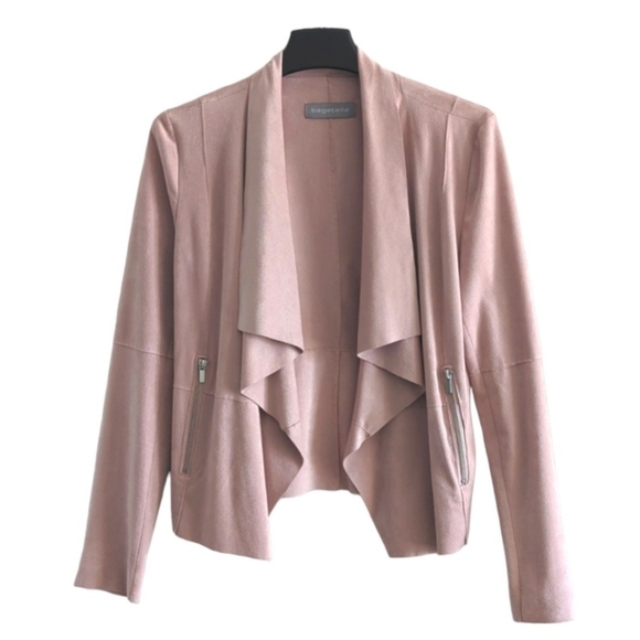 Bagatelle Women’s Faux Leather Suede Draped Open Front Mob Wife Jacket Rose S - Picture 1 of 9